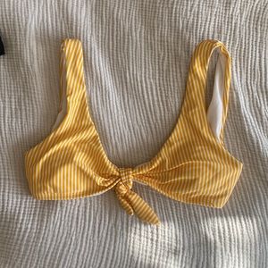 Knot front yellow striped bikini top